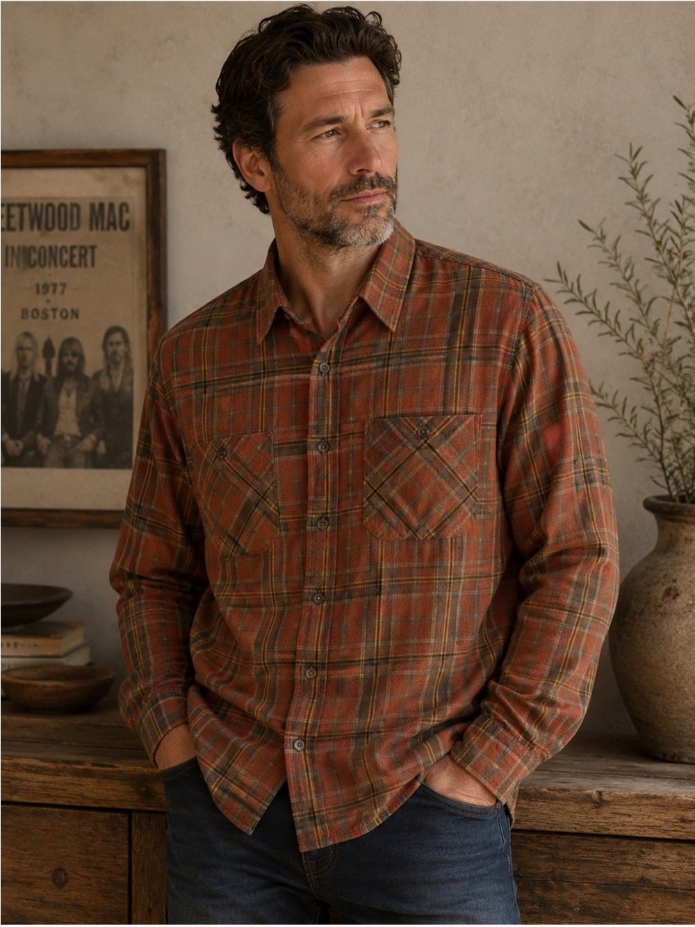 Haband Flannel Shirt Long Sleeve Plaid Button Down